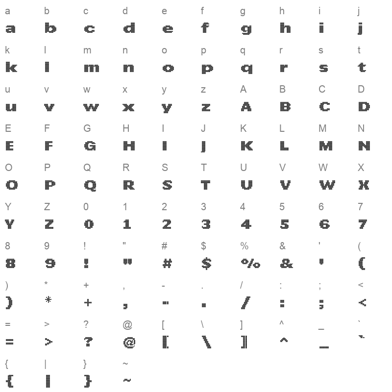 array bold wide Character Map