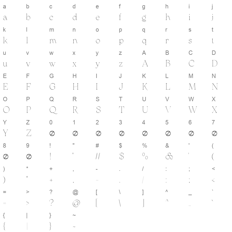 arsenica thin demo Character Map