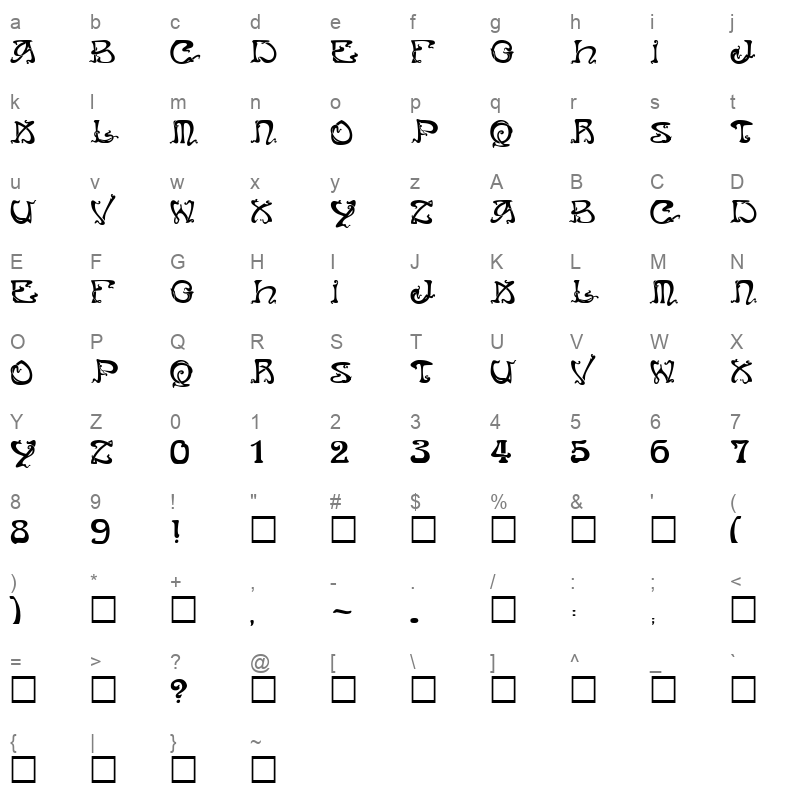 art nouveau caps Character Map