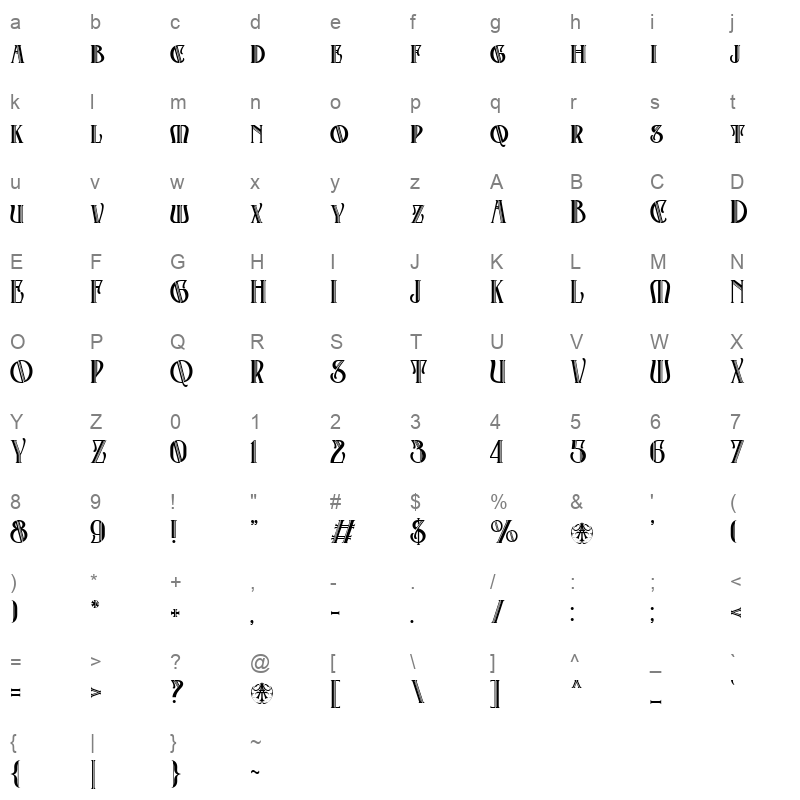 Art Nouveco font Character Map
