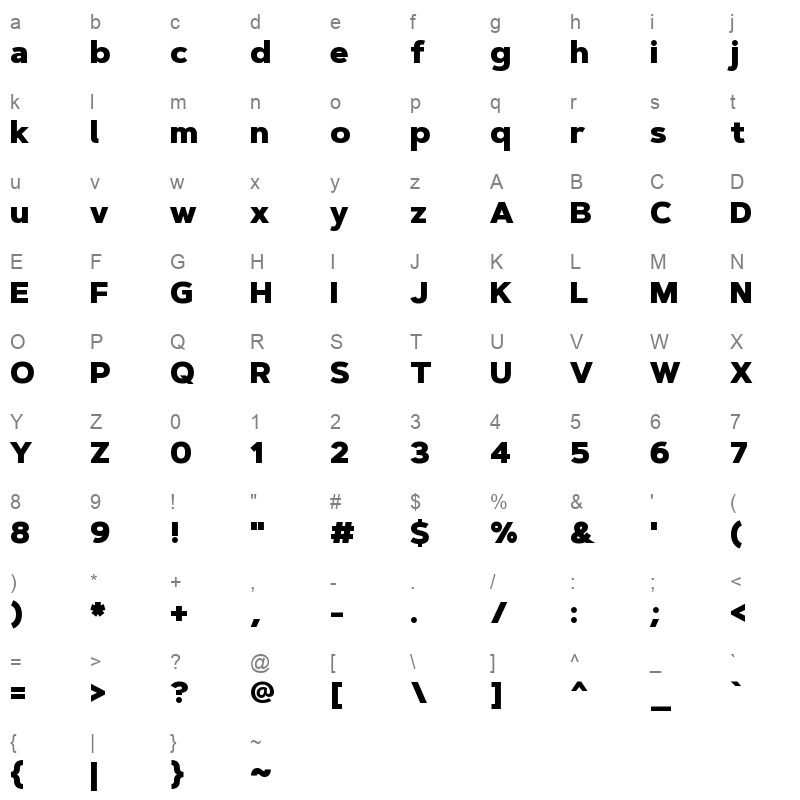 artegra sans black Character Map