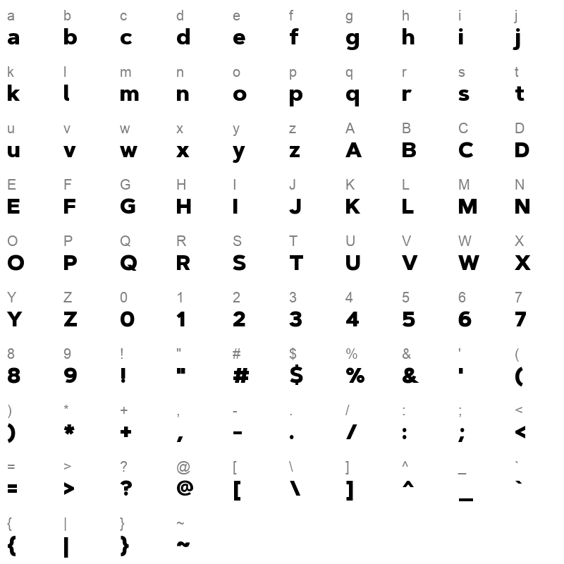 artegra sans extra bold Character Map