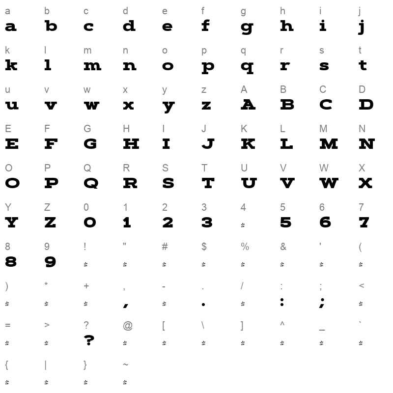 artegra slab black Character Map