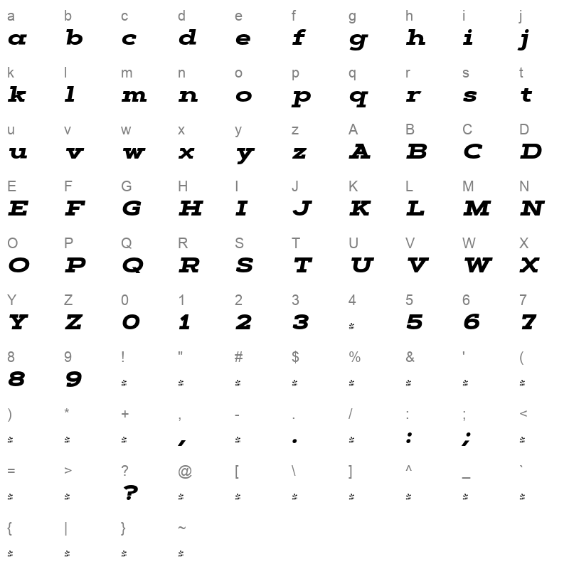 artegra slab extrabold italic Character Map