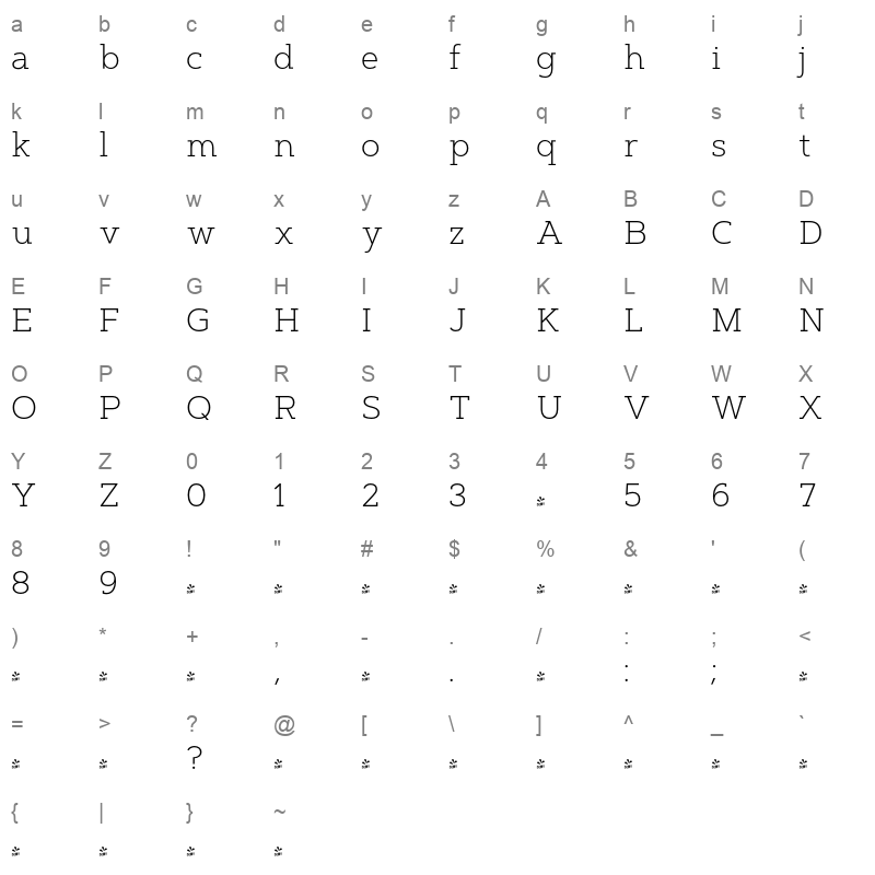 artegra slab extralight Character Map
