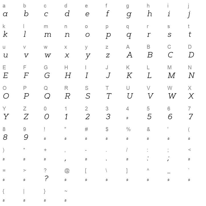 artegra slab light italic Character Map