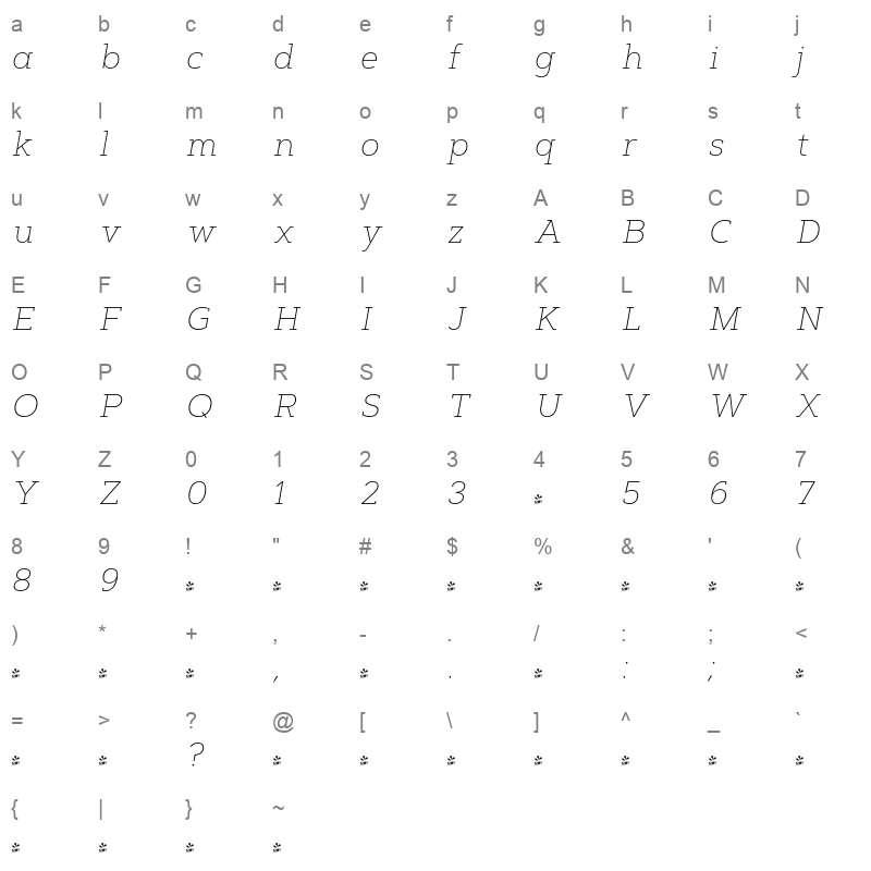 artegra slab thin italic Character Map