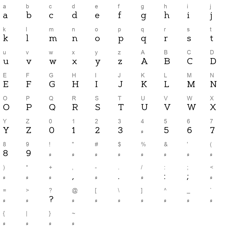 artegra slab Character Map