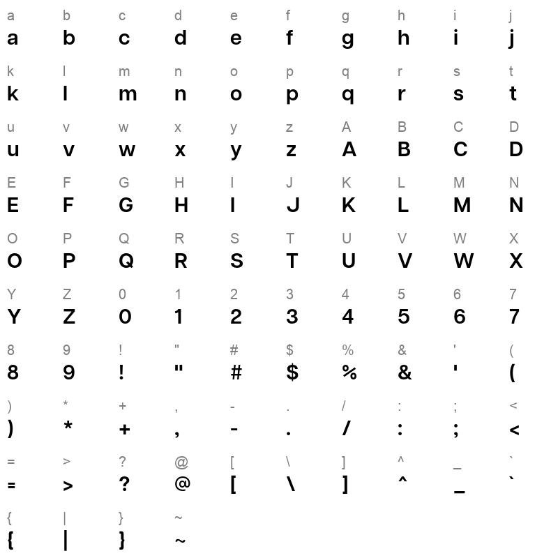 articulat cf demi bold Character Map