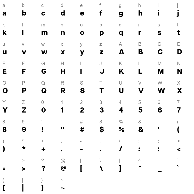 articulat cf extrabold Character Map