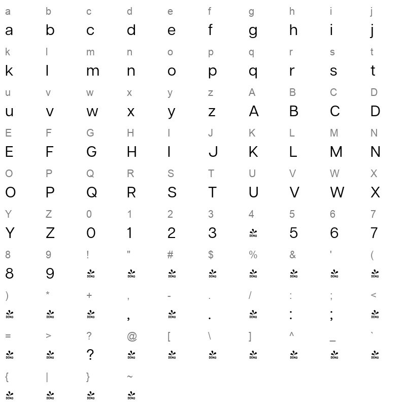 articulat cf v3 Character Map