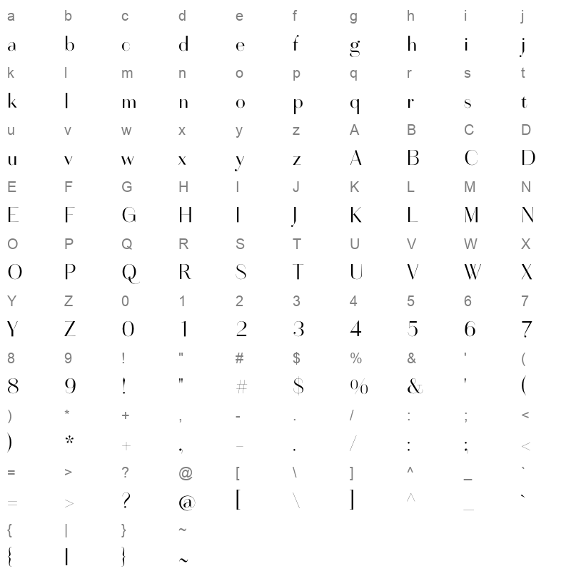 artis sans extralight Character Map