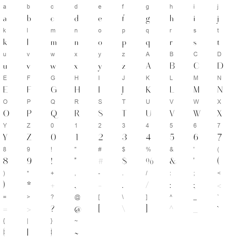 artis sans thin Character Map