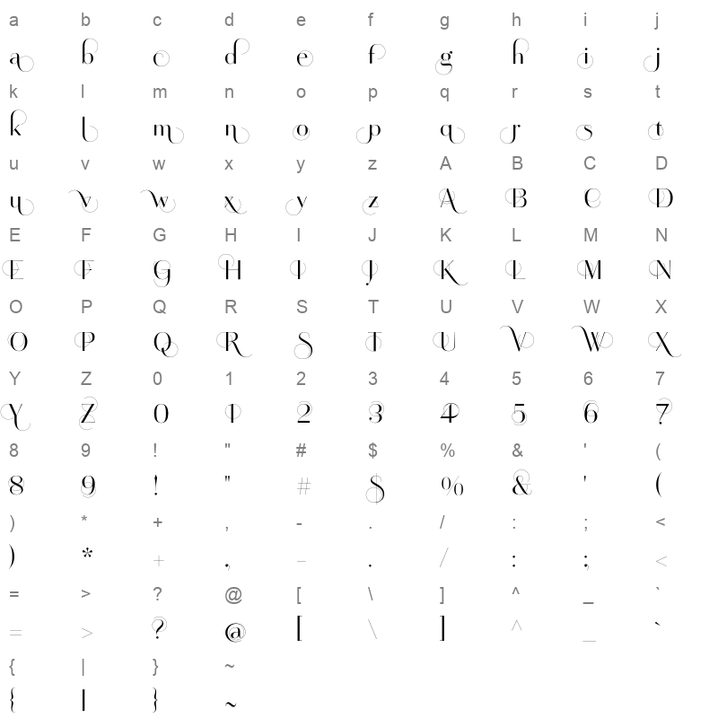 artis swing extralight Character Map