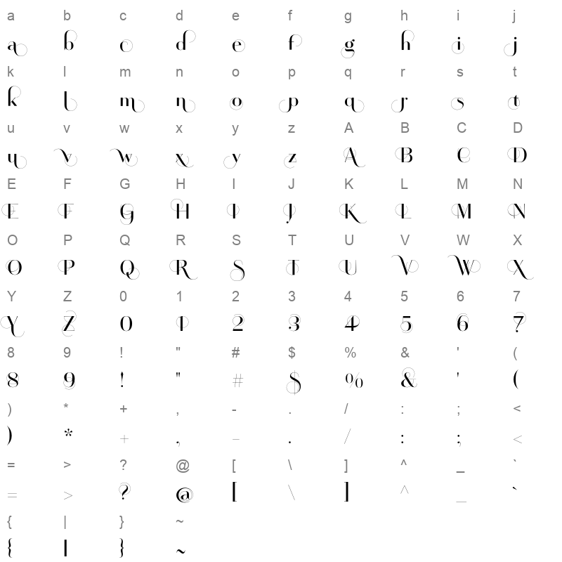 artis swing light Character Map