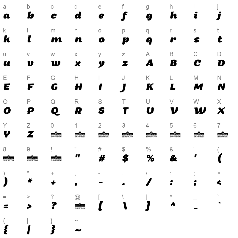 arturo trial extrabolditalic Character Map