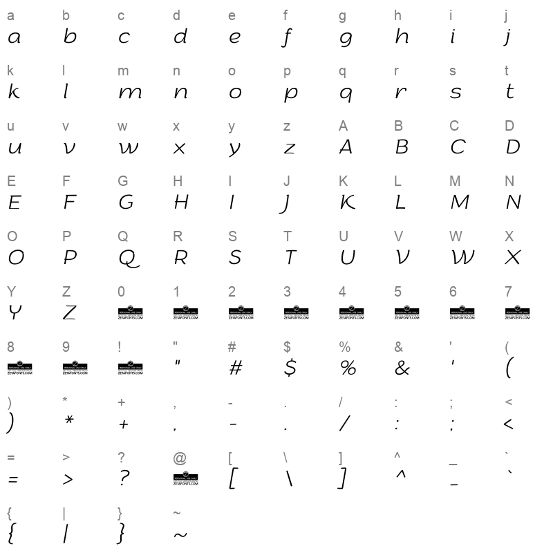 arturo trial extralightitalic Character Map