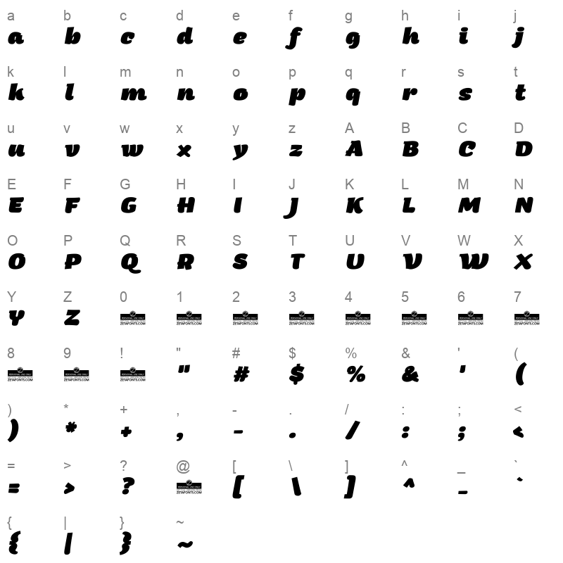 arturo trial heavyitalic Character Map