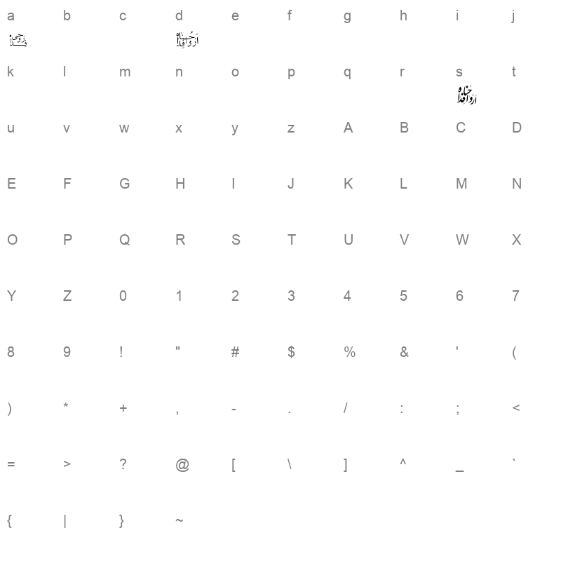 arvahonafedah Regular Character Map
