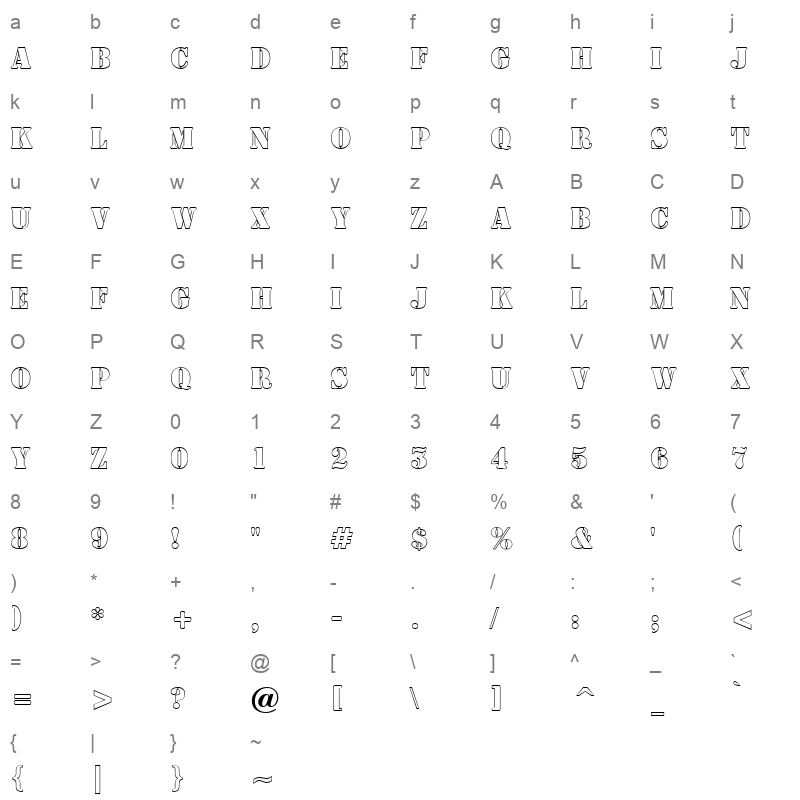 asamper outline Character Map