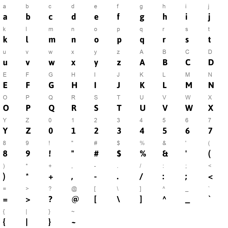 asap bold Character Map