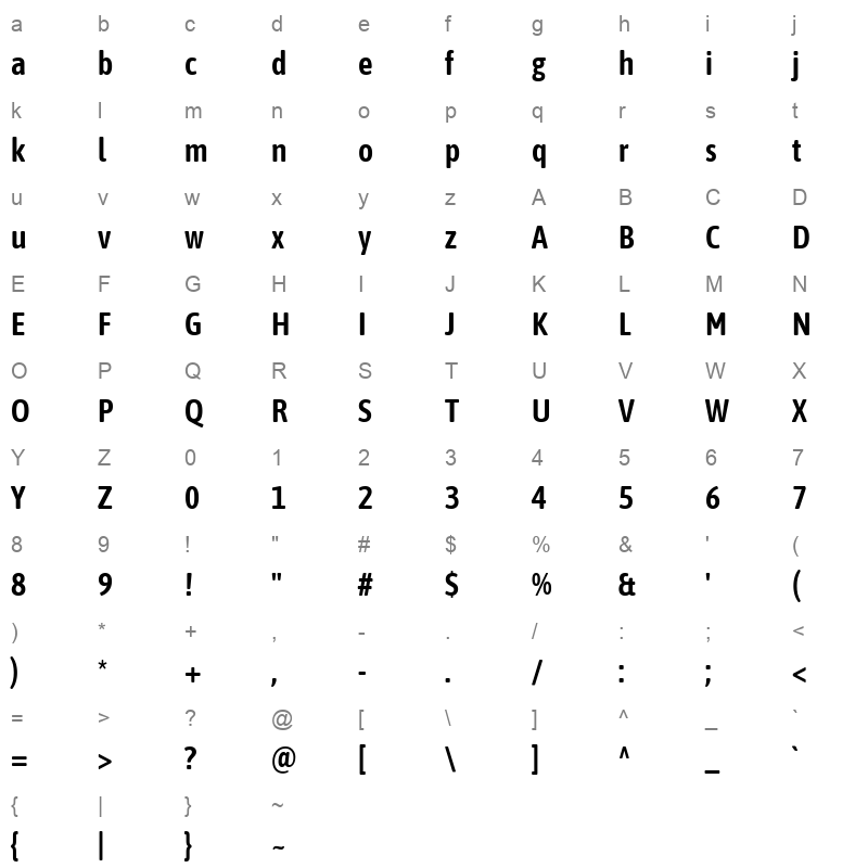 asap condensed semi bold Character Map