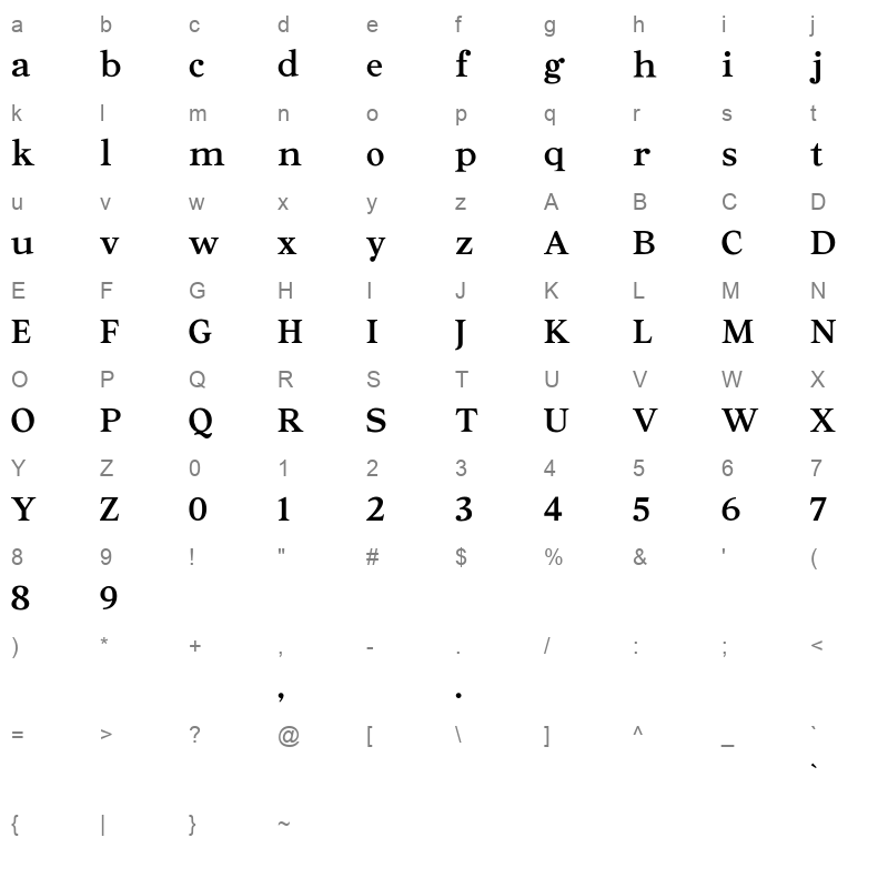 AscendantSerif Bold Character Map