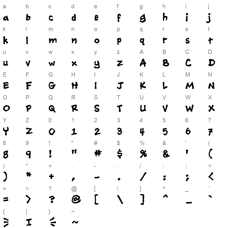 ashcan bb bold Character Map
