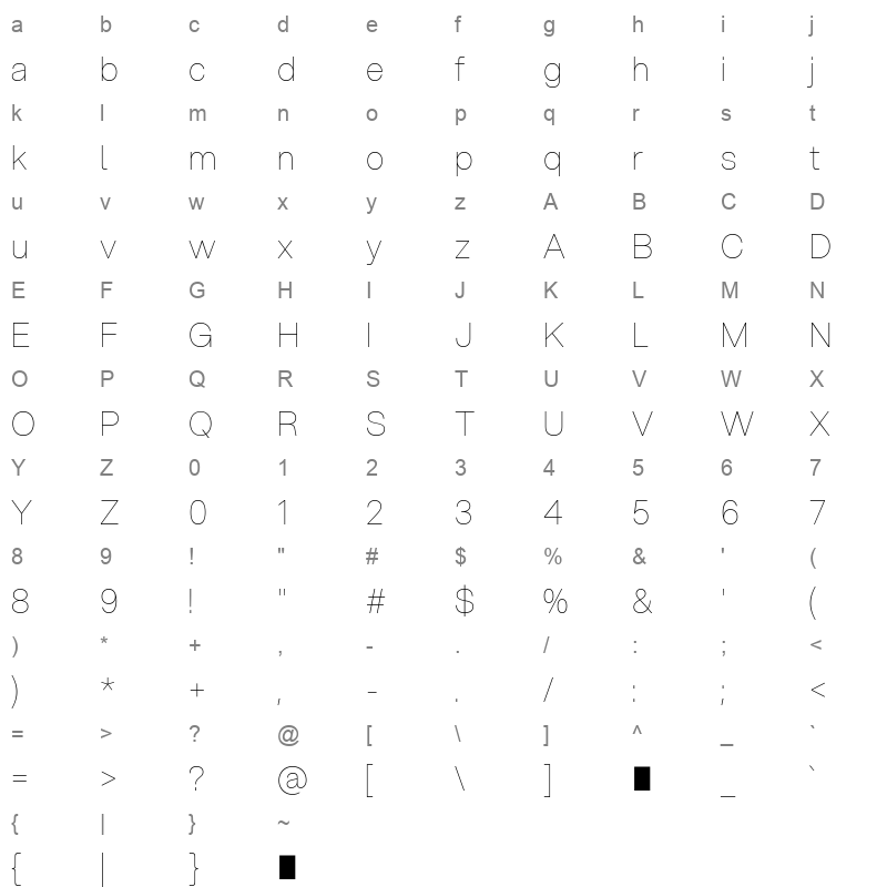 Aspekta 50 Character Map