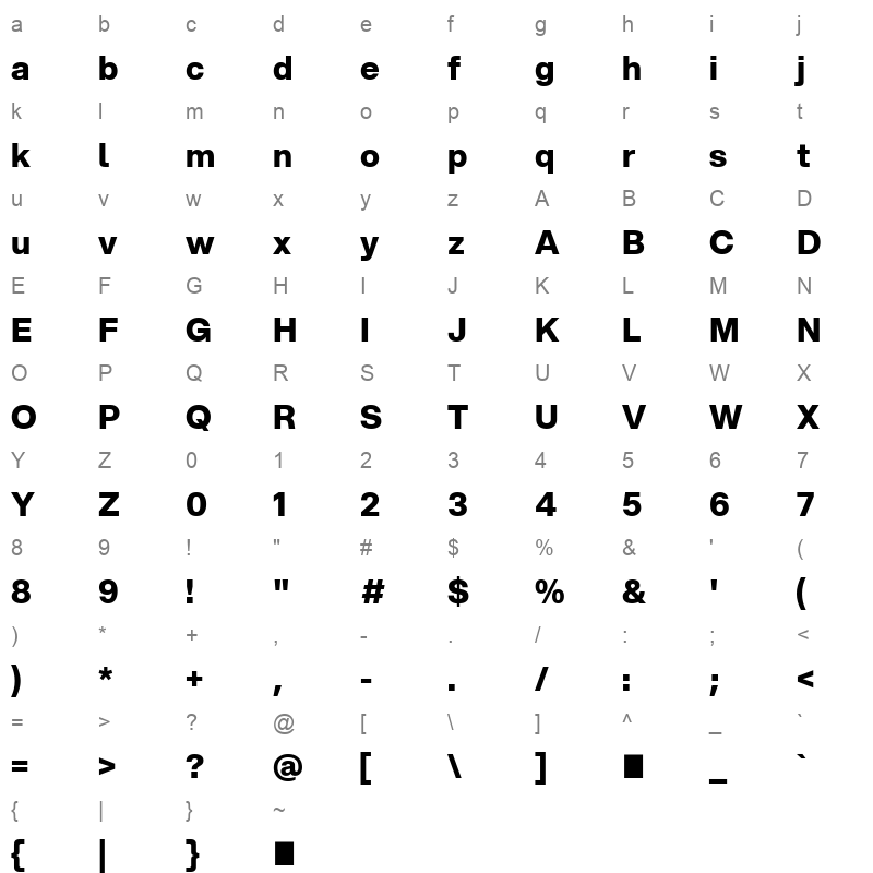 Aspekta 800 Character Map