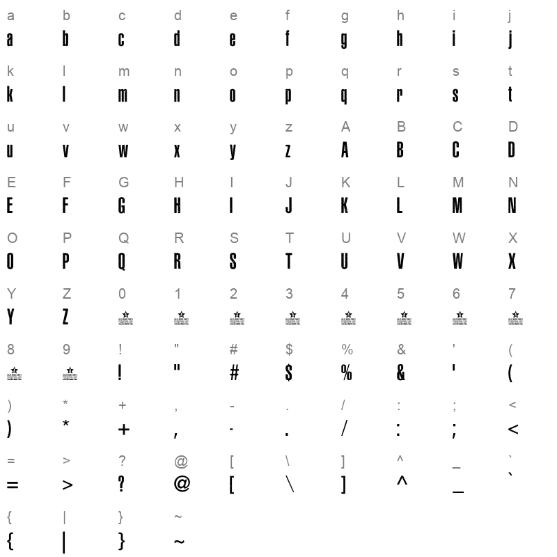 asphaltic grain condensed personal use Character Map