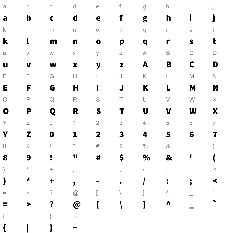 assistant extra bold Character Map