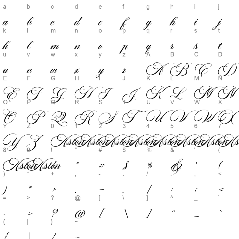 aston script Character Map