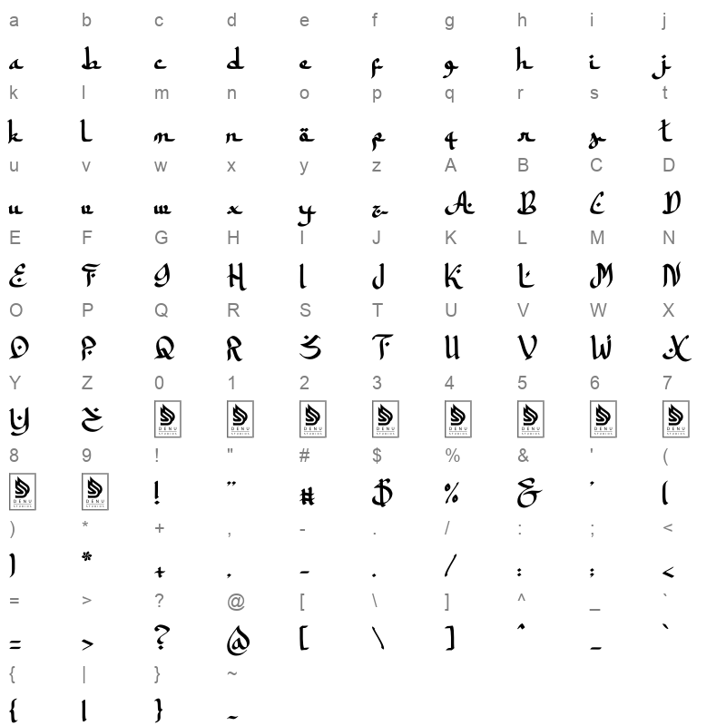 asttahiam Character Map