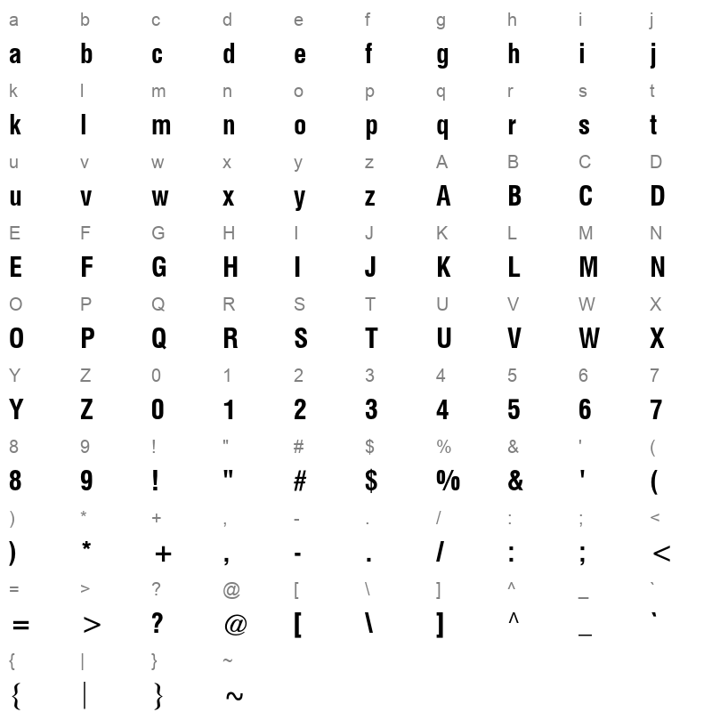 at triumvirate condensed bold Character Map