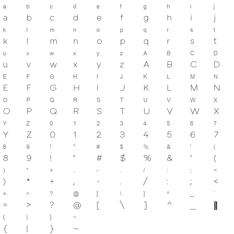 atc arquette extra light Character Map