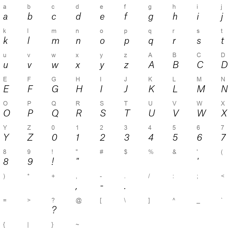 atlas grotesk light italic demo Character Map