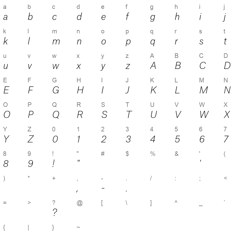 atlas grotesk thin italic demo Character Map