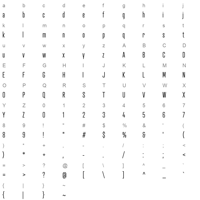 atrament light regular Character Map