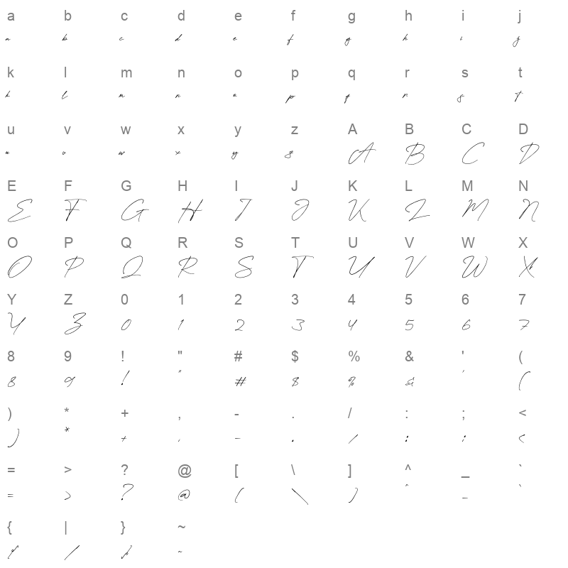 Attallia Signature Regular Character Map