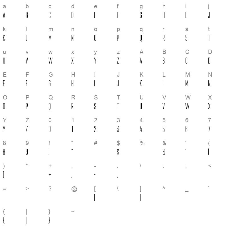 attentica 4f ultralight Character Map