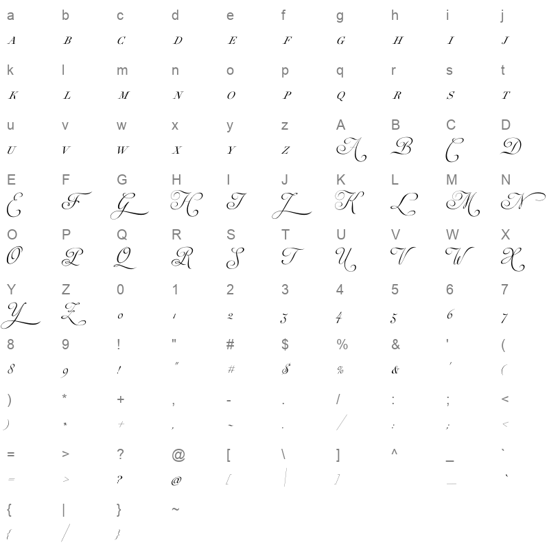 auberge script mixed caps Character Map