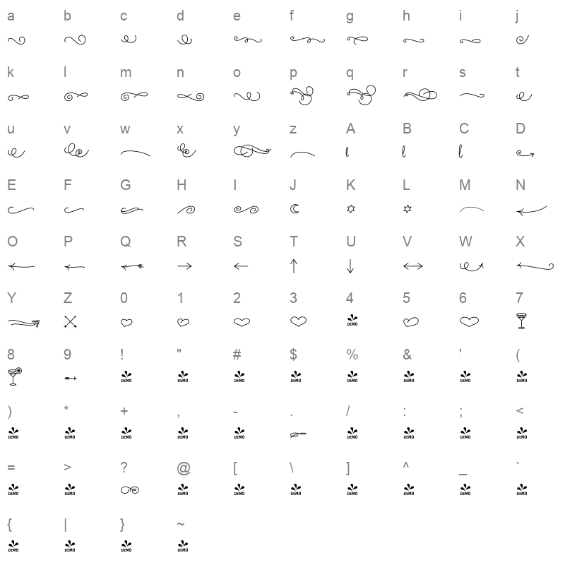 audrey ornaments bold Character Map