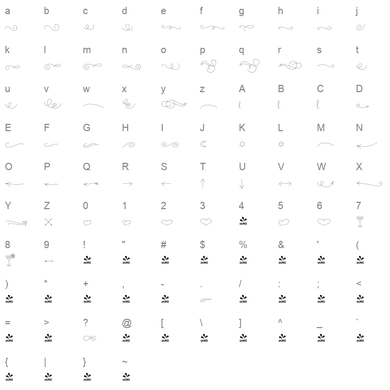 audrey ornaments thin Character Map