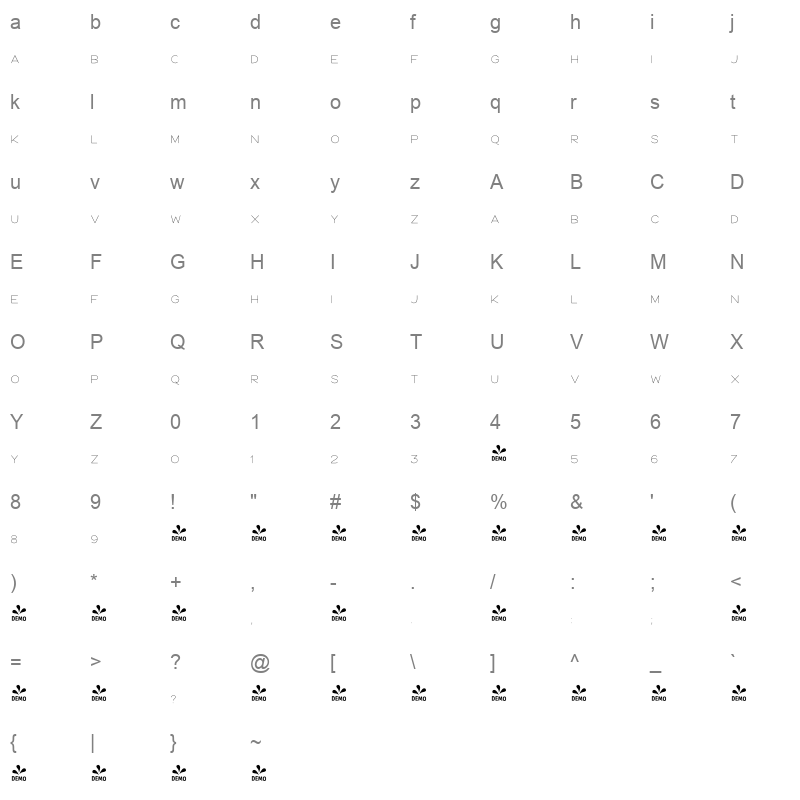 audrey sans thin Character Map
