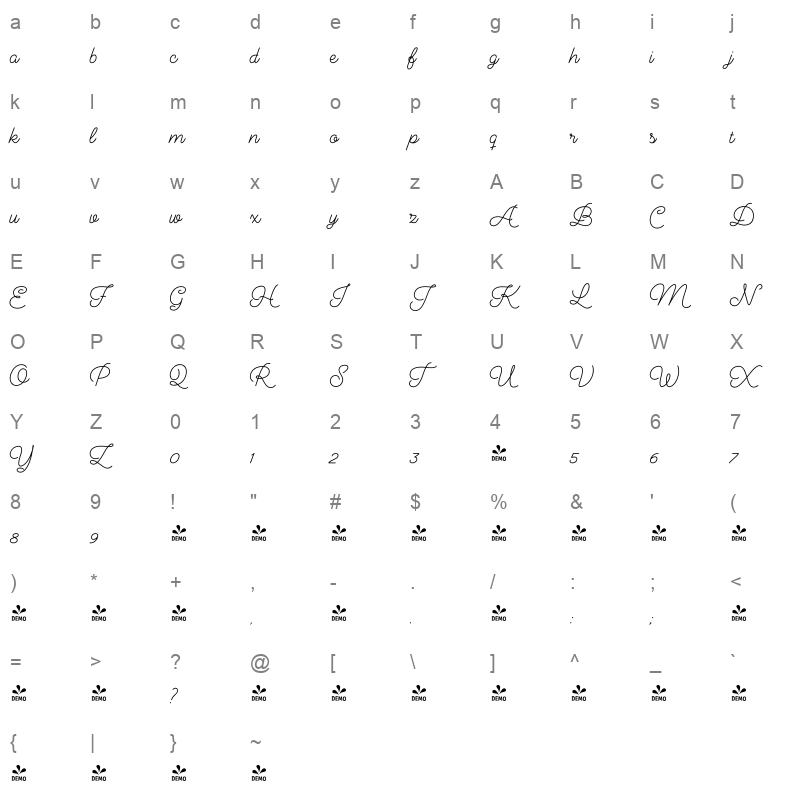 audrey script bold Character Map