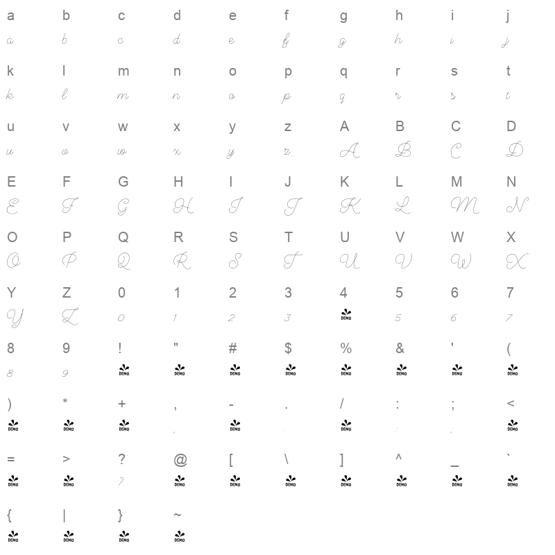 audrey script light Character Map