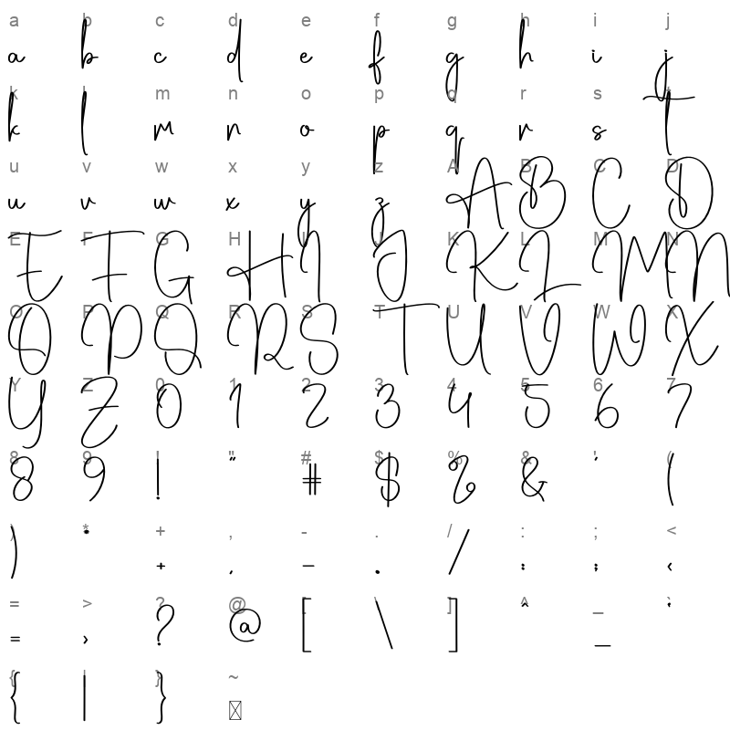 auntybaby Character Map