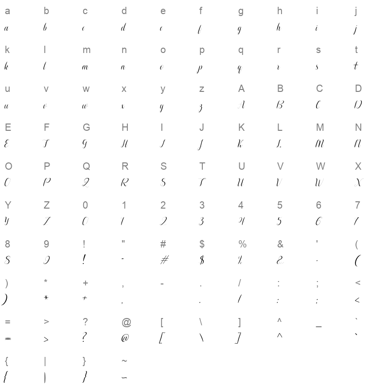 aurelia italic Character Map