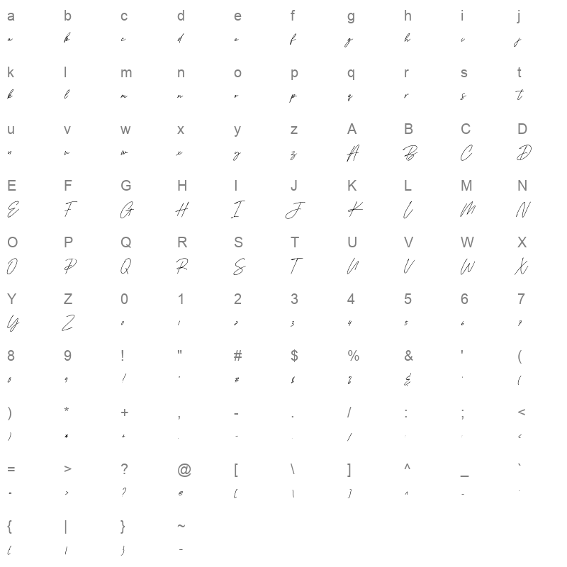 aurelly signature slant alt regular Character Map